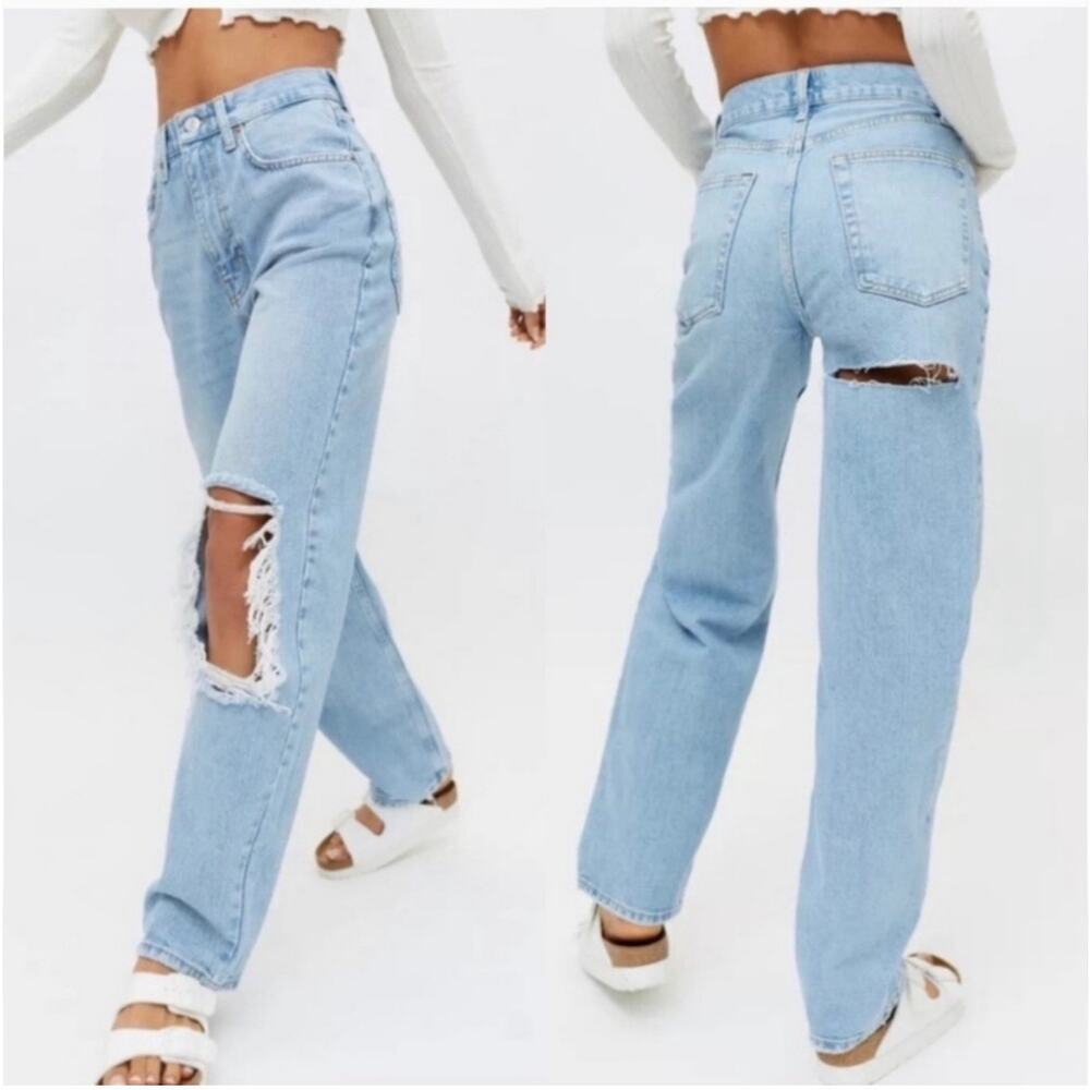 BDG High Rise Baggy Ripped Street Style Medium Wash Cotton Blue Jeans Size 26
